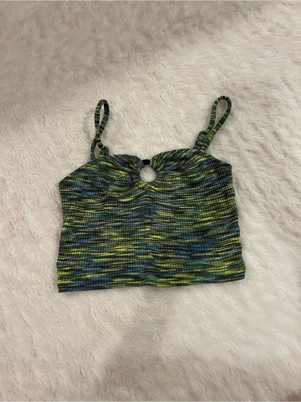 American Eagle Outfitters Multicolor Ribbed Keyhole Crop Top - Blue Green Yellow
